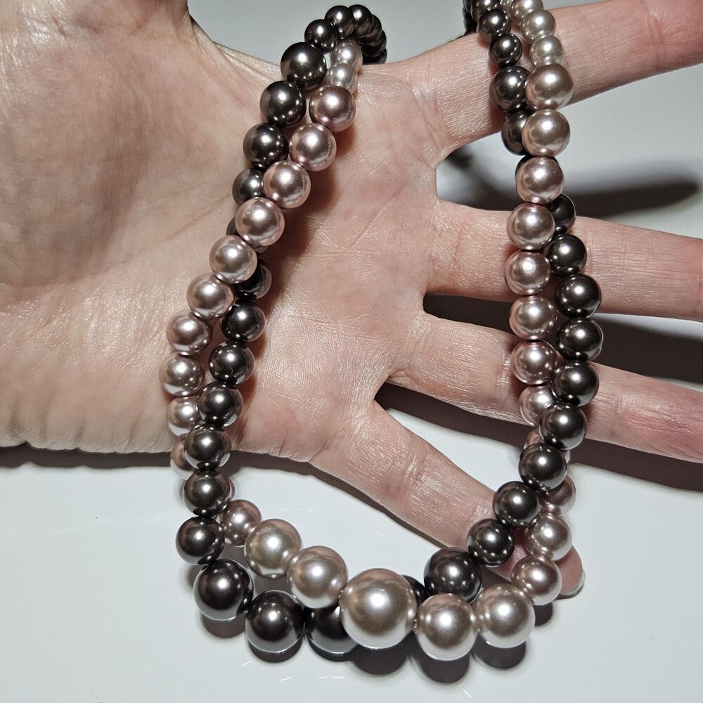 Vntg Roman Twistd Double Pink Gray Faux Pearl Necklace W Extend 18-22"